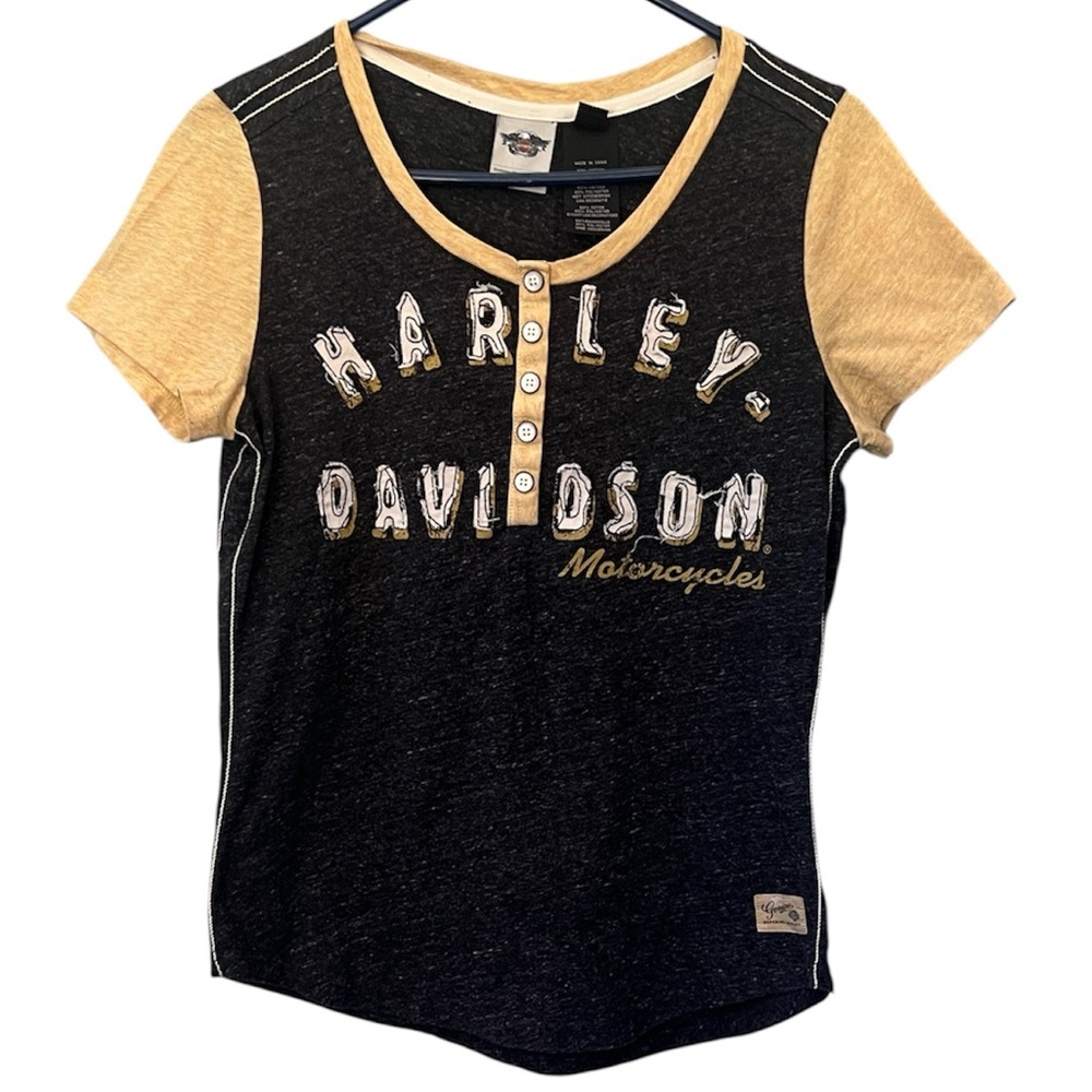Harley Davidson Tee Shirt SS Grey Yellow Women’s Size Medium